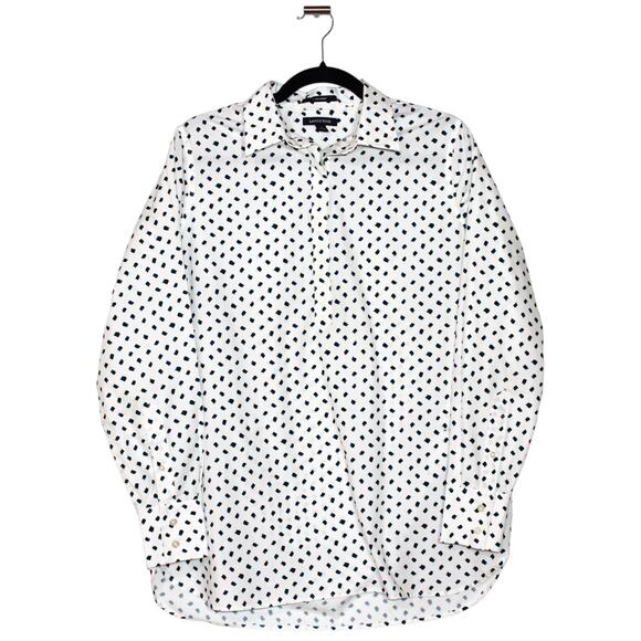Lands End Green White Patterned Button Up Blouse Size 12 L - Picture 1 of 4